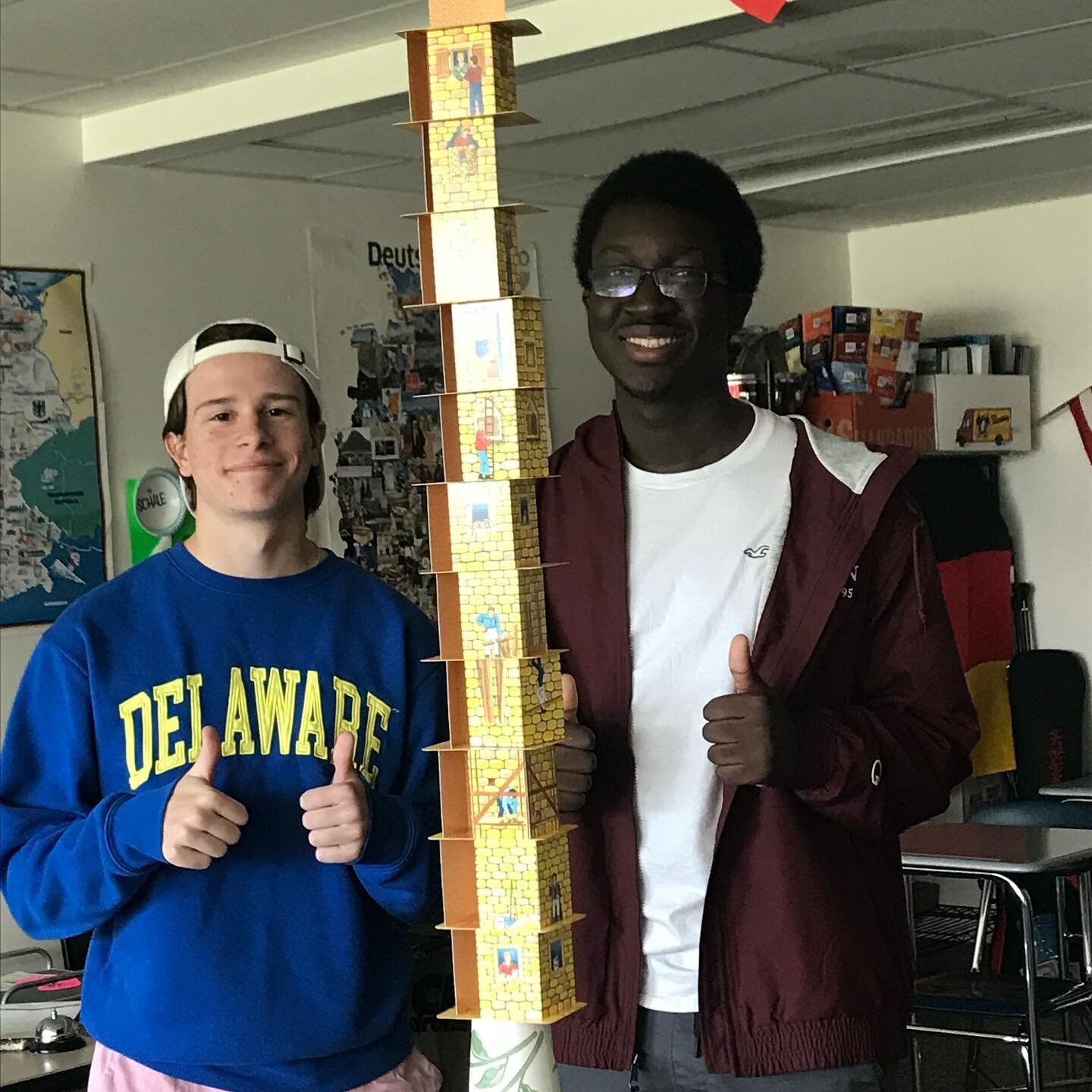 🖤❤️💛Hallo zusammen! Here are some scenes from German classes yesterday &amp; today. We pulled out the games, giant Jenga, &amp; even enjoyed a traditional German summer cake -Erdbeerrolle (recipe by @dirndl_kitchen !)
To our seniors - we&rsquo;ll m