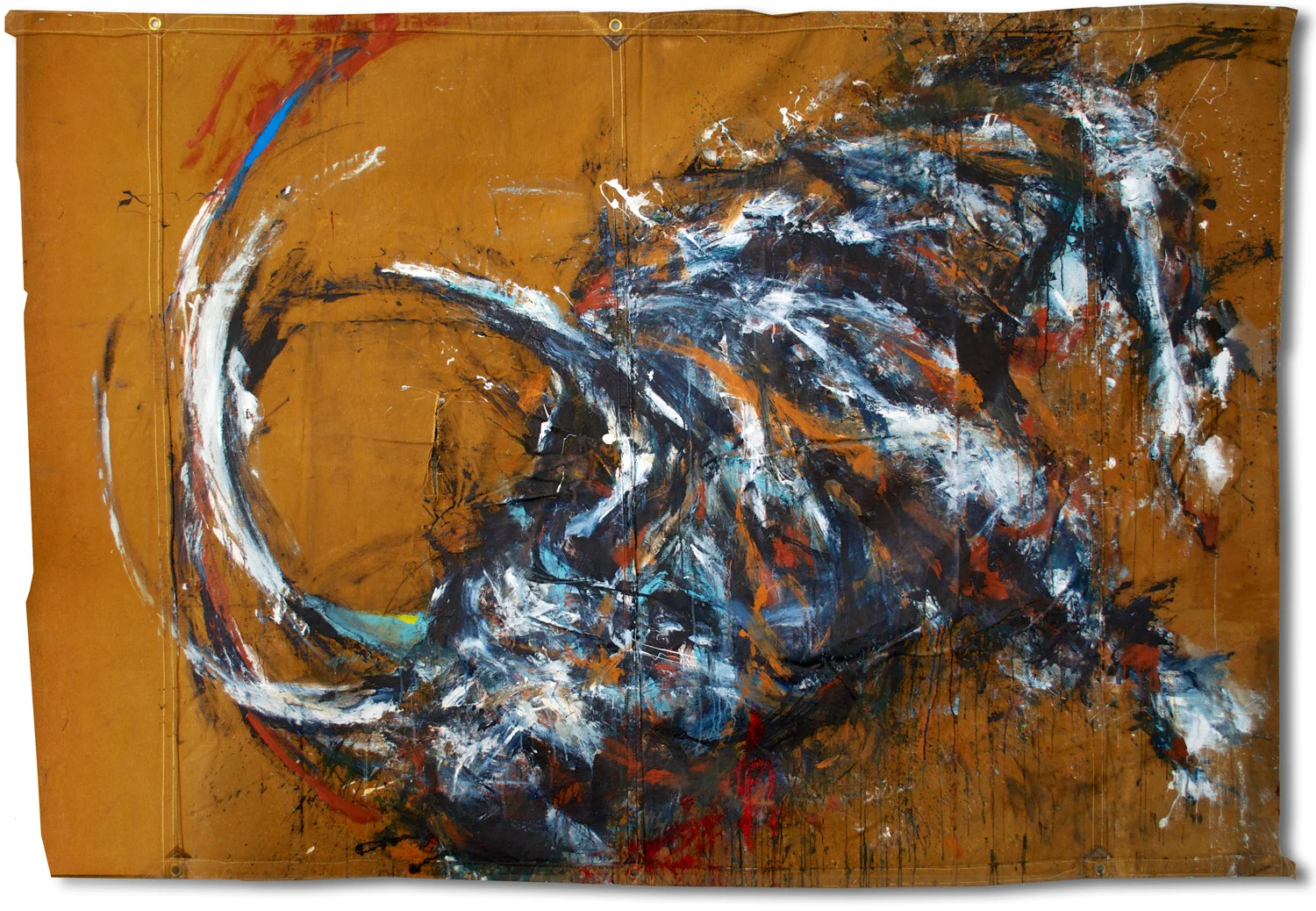 Ending | 108 “ x 72” (274 x 182cm) | Acrylic on Reclaimed Tarp | Request Pricing