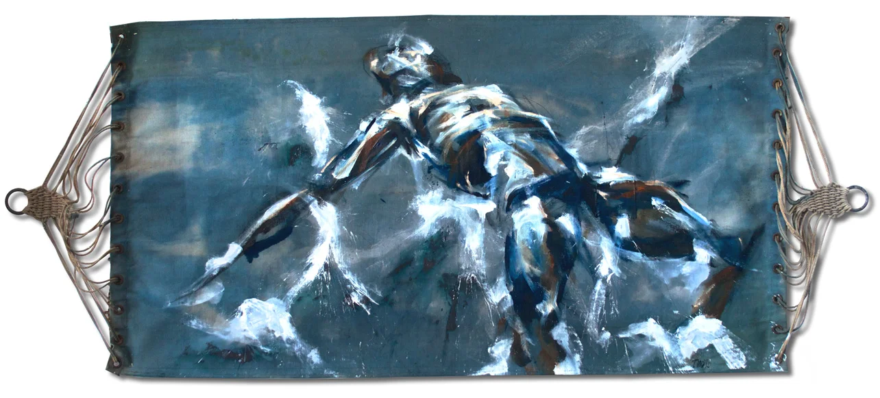 FALLING BACK | OIL ON NAVY TARP
