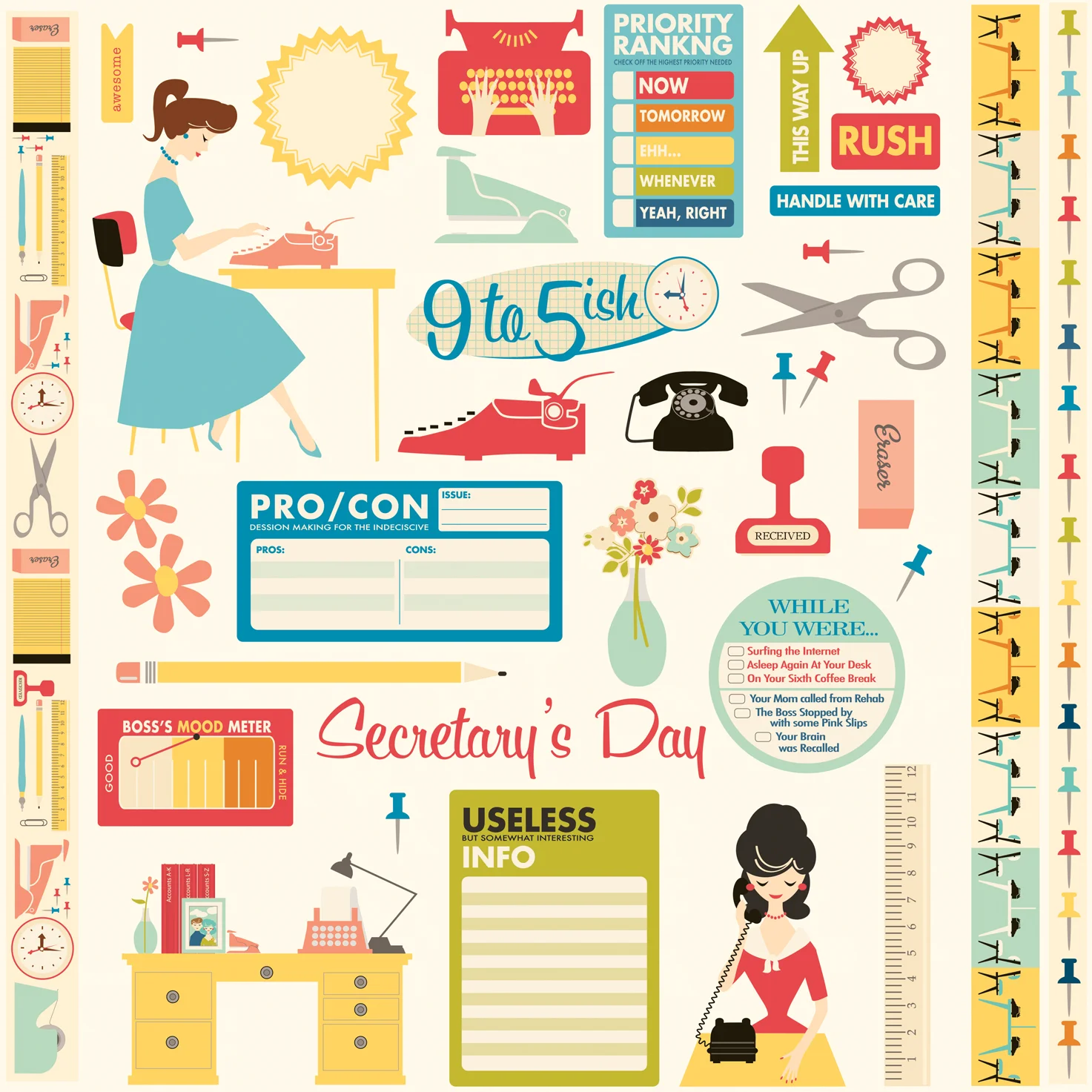 9-to-5 Chipboard Stickers