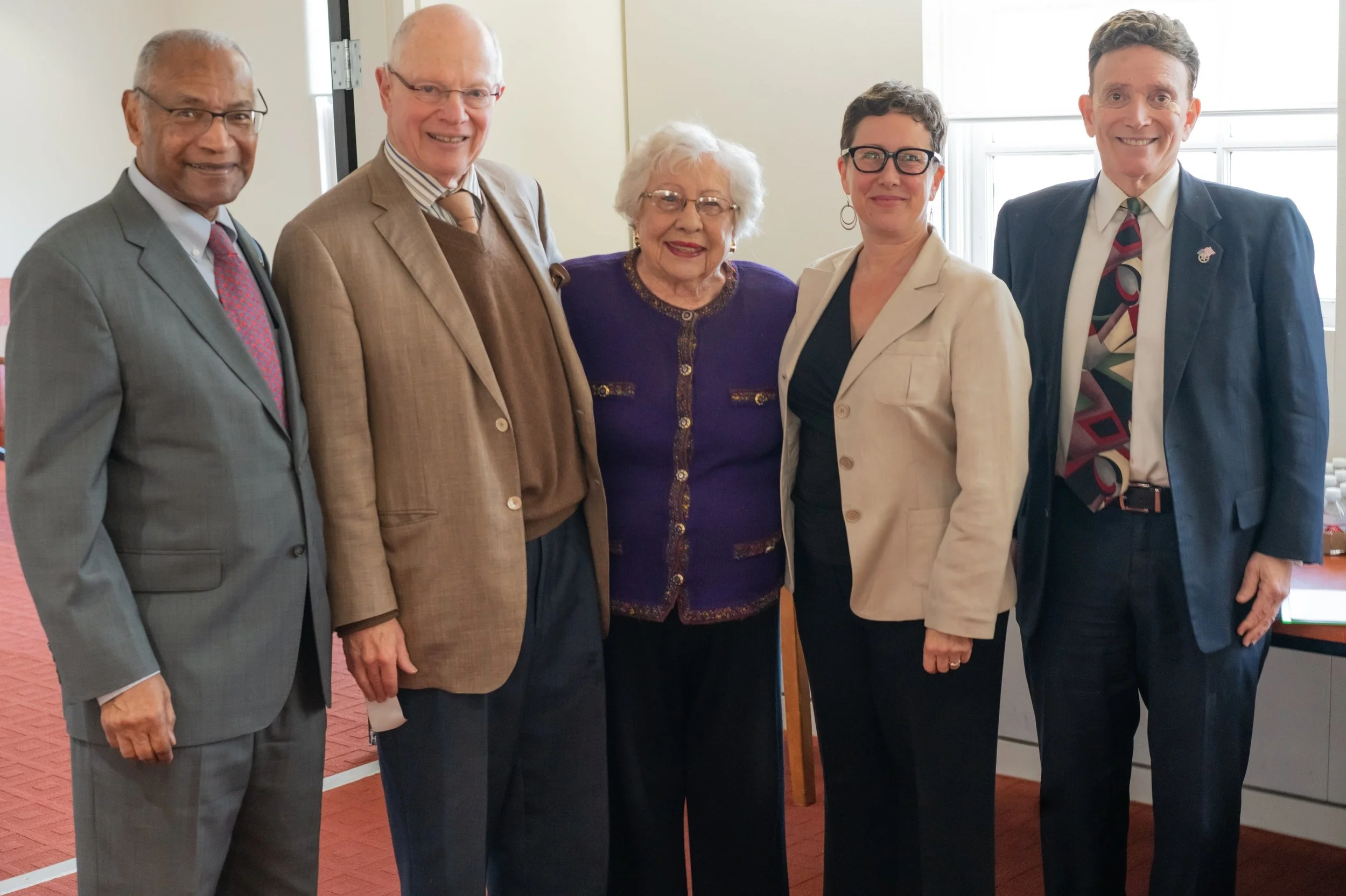 Board members Judge Terry Hatter, Max Factor, founder Judge Dorothy Nelson, Executive Director Elissa Barrett, and board member Judge Barry Russell.