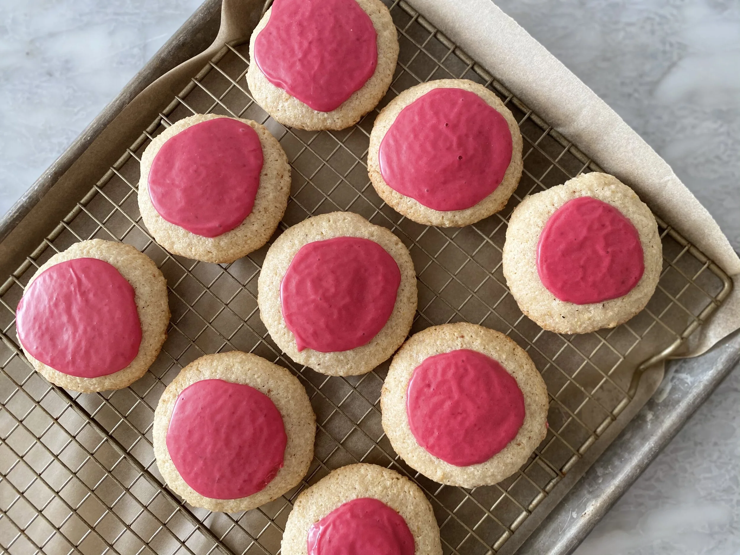 Lemon-Almond Cookies with Cranberry Glaze 