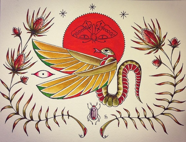 Snake and thistle pen and watercolor.jpg