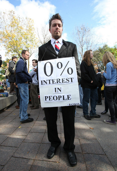 At the Occupy Ottawa event Oct 15, 2011. My outfit was inspired by Banksy. Patrick Doyle from the Canadian Press took this photo. It was picked up by the Associated Press and was featured in major media around the world. In Canada, the Toronto Star, Ottawa Citizen. And in at least fourteen other news sources from Europe to Japan.