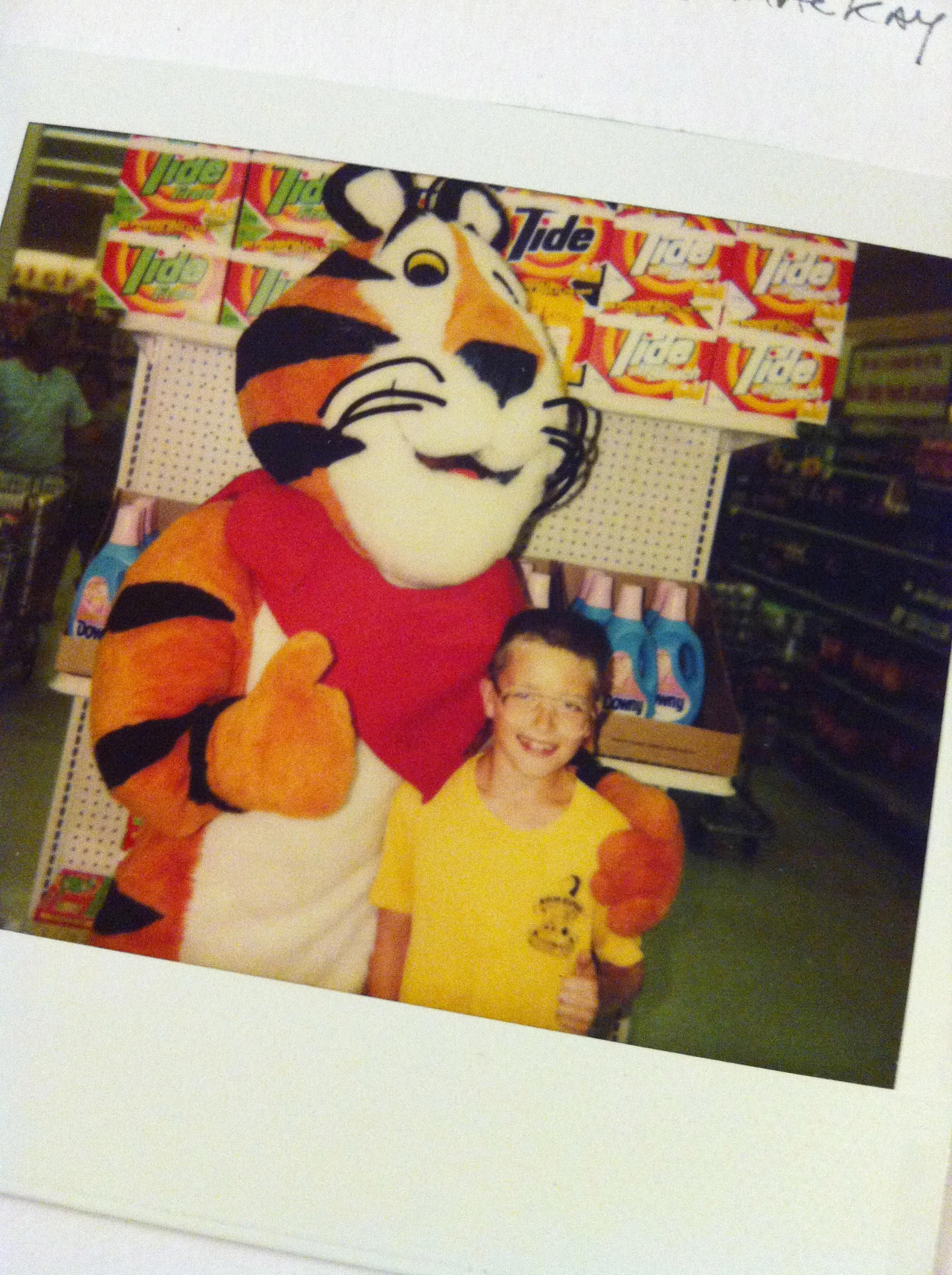 Meeting my hero Tony the Tiger. Later in life I learned he was responsible for giving me diabetes. Still…BEST DAY EVER!
