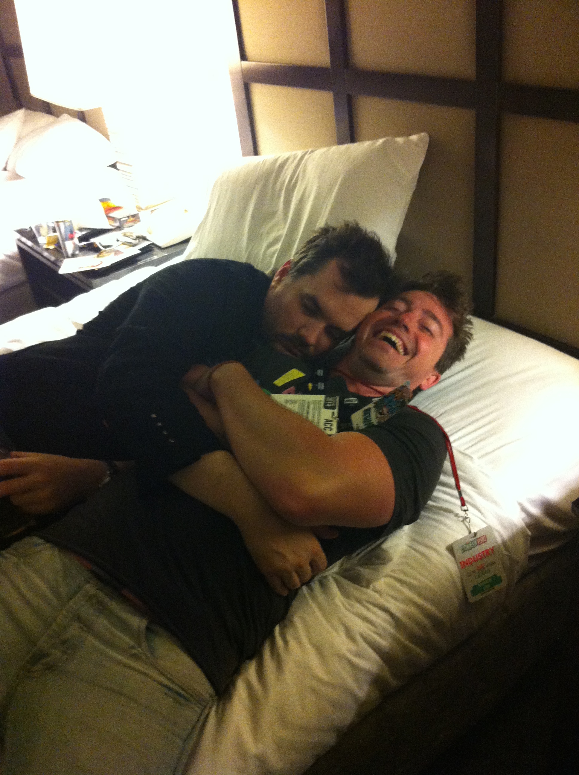 Jim Jefferies passed out on me. Famous Australian comedians find the strangest places to pass out....on top of less famous Canadian comedians (Just For Laughs, Montreal 2014)