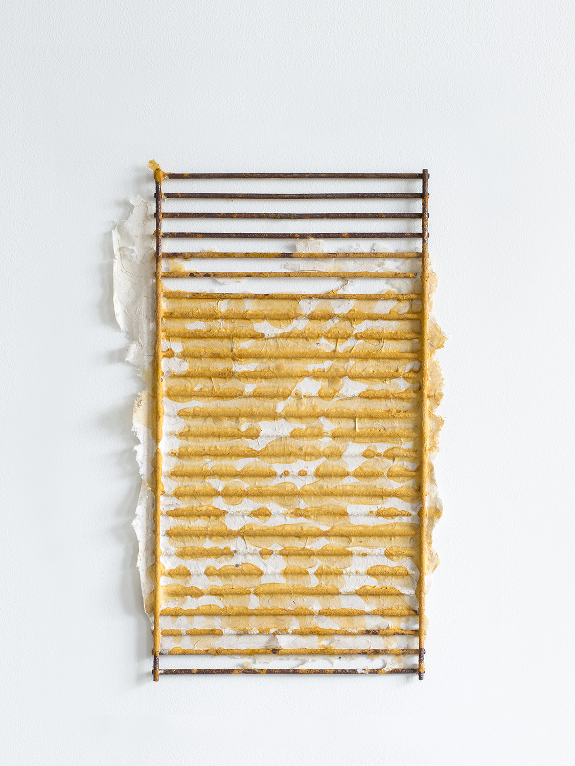 Printed Oxidation on Fiber Relief VIII (2016) W13" x L24", found steel, steel rust on boiled and beaten cotton linter and mulberry bark, on found steel