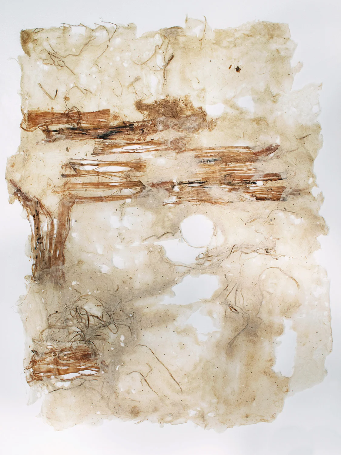 Untitled (2014) W38" x L53", boiled and beaten mulberry bark and plantain leave