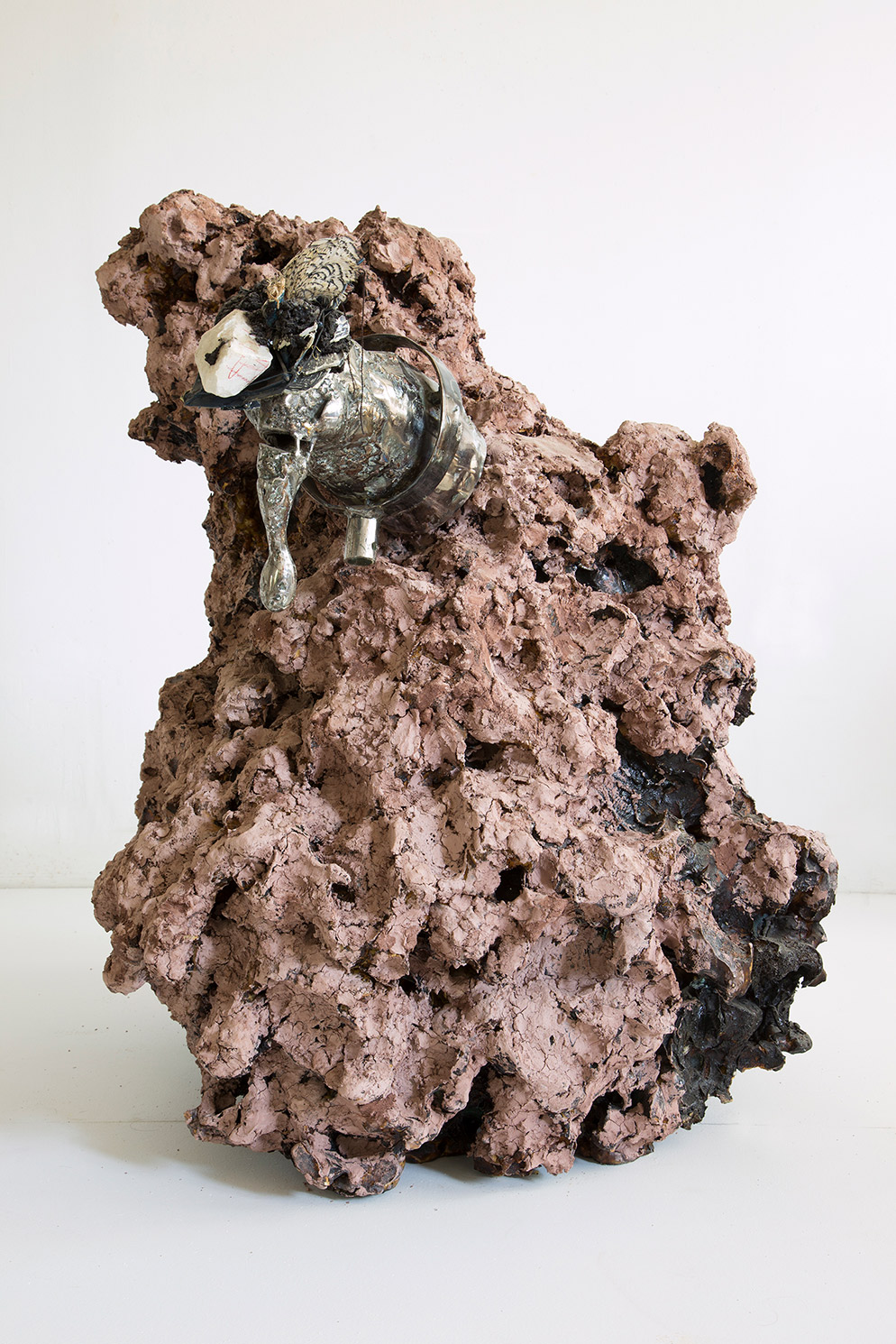 (2018) H45” x 40” x35” mixed teracotta with epoxy gel, styrofoam, steel and found materials