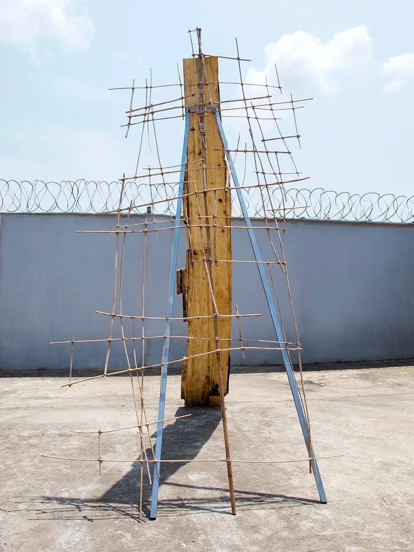 Untitled (2014) H420" x W110" x L114", wood, rattan, cane, steel