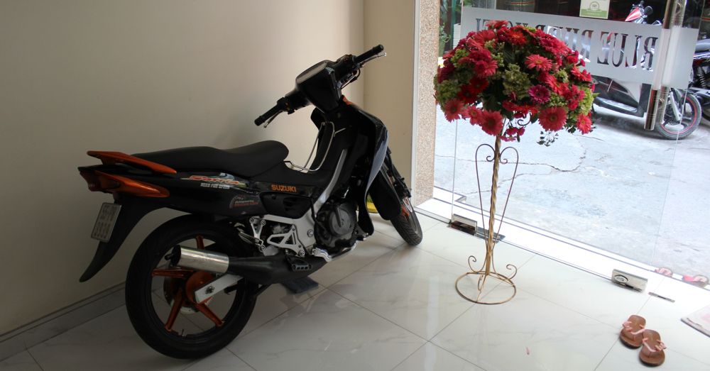 Motorbike in the hotel lobby
