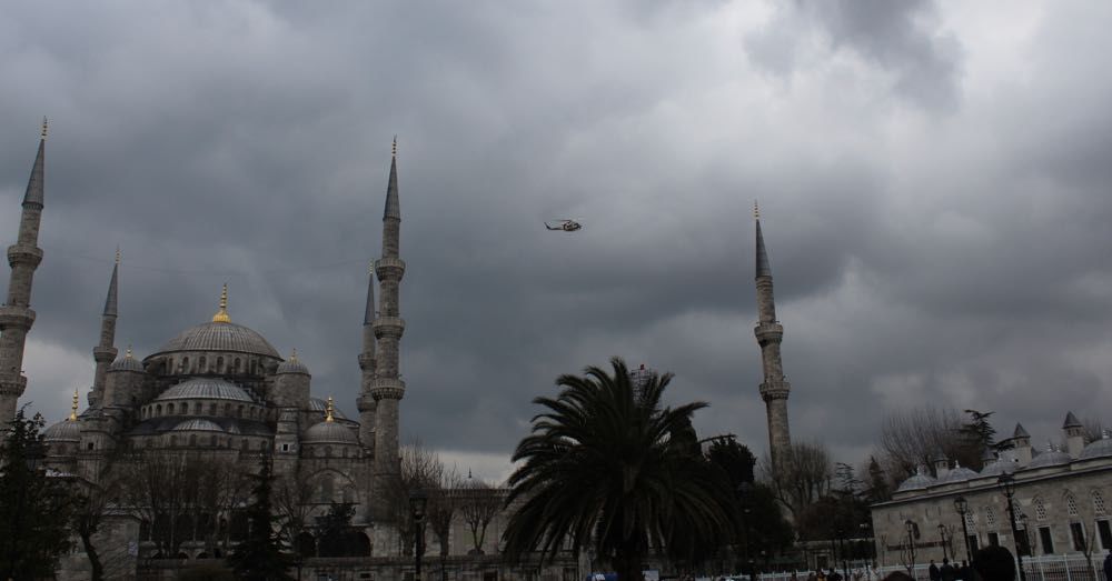 Blue Mosque with Helicopter