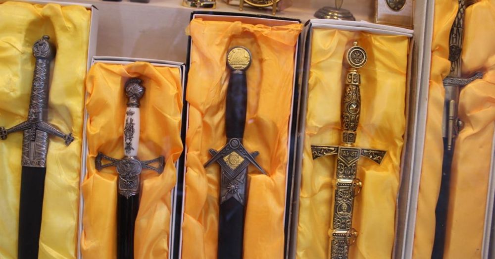 Gold Damascene Freemason Swords