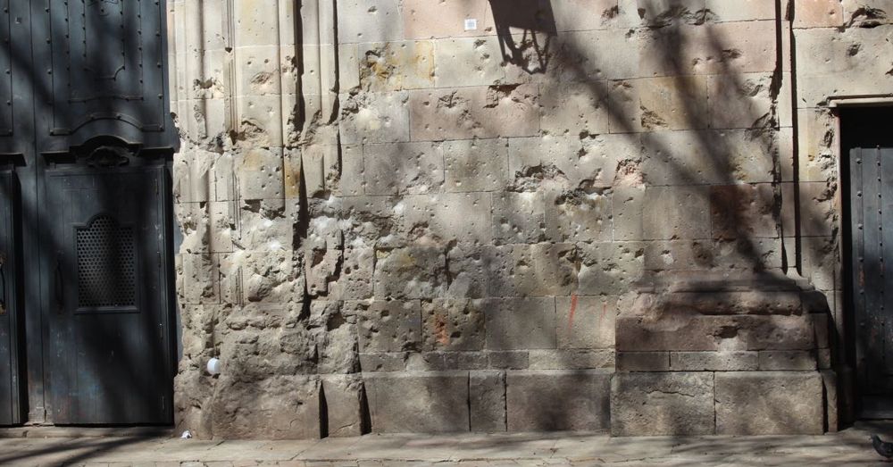 Bomb-damaged wall of the Church of Saint Felip Neri