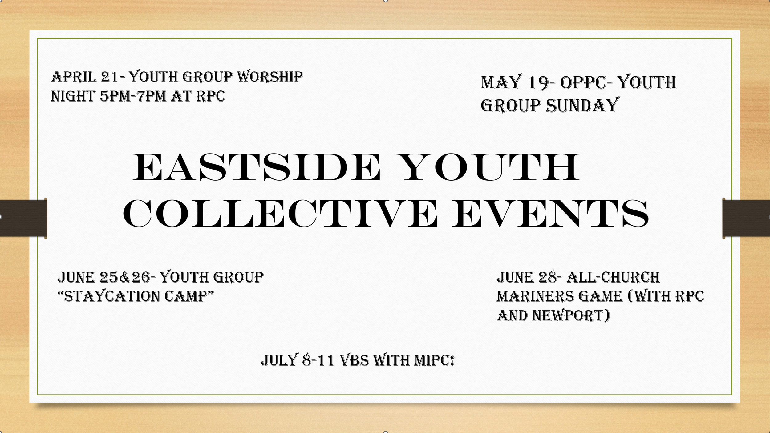 Eastside Youth Collective Upcoming Gatherings
