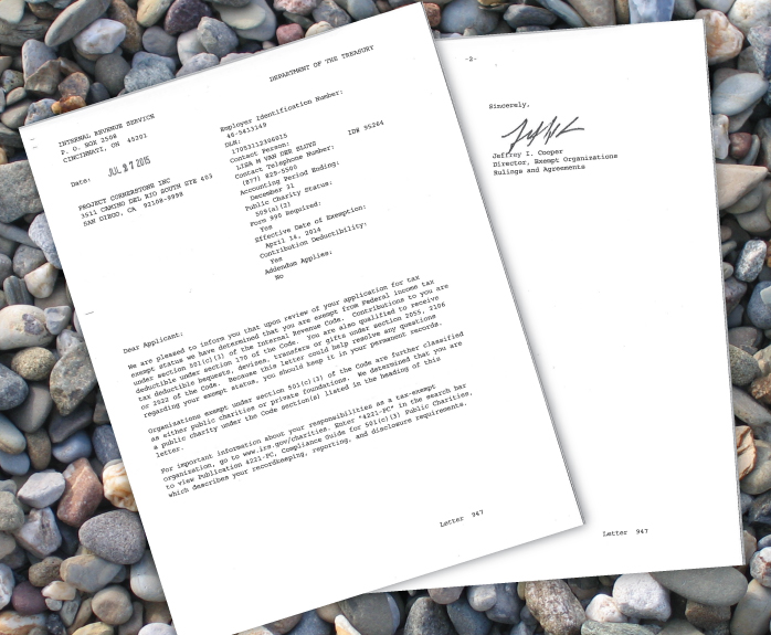 IRS letter confirming Project Cornerstone's 501(c)(3) status.
