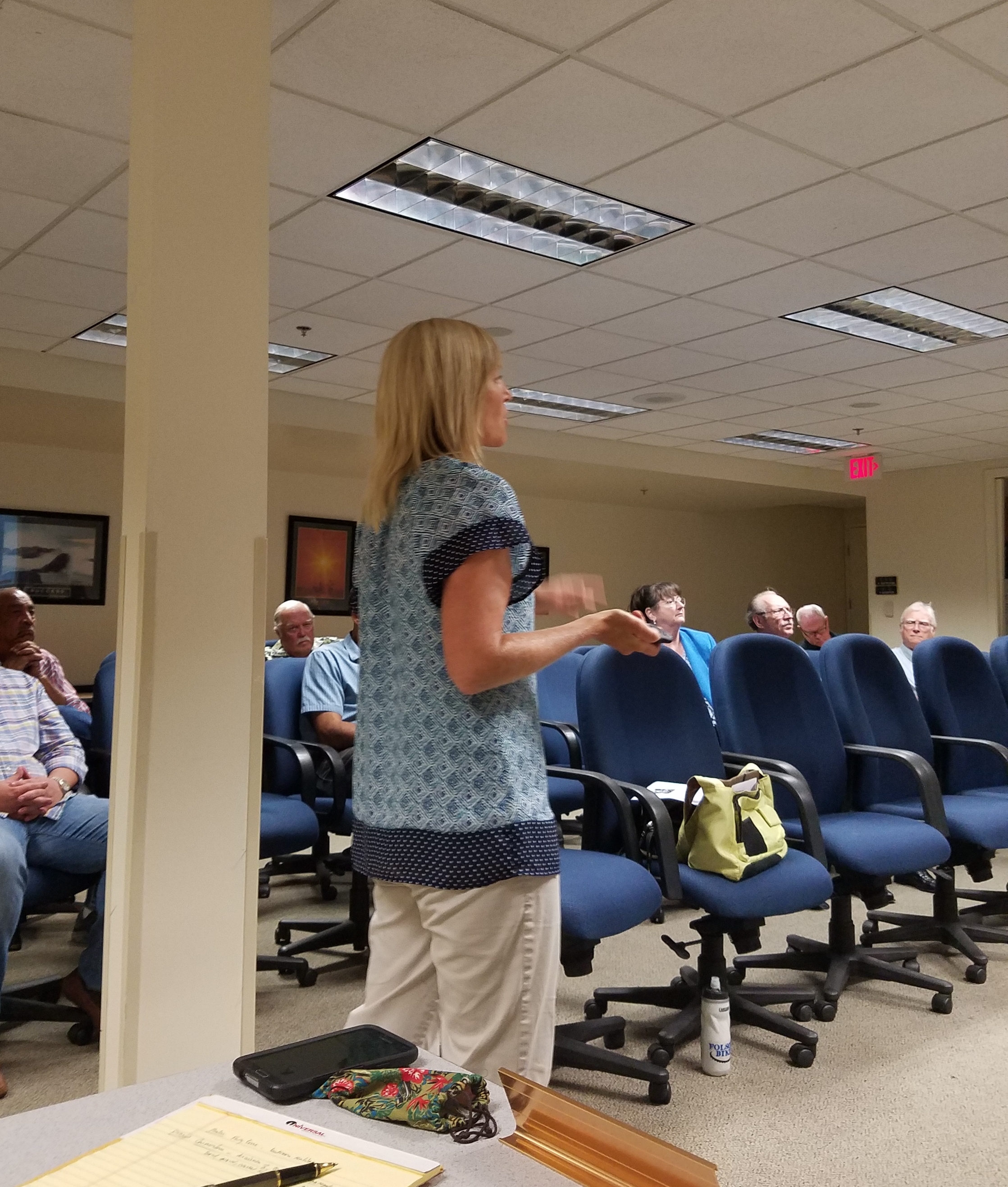 Crystal Howard speaking at the Valle De Oro Community Planning Group Meeting on 8/2/16. Photo by Alyssa Burley.