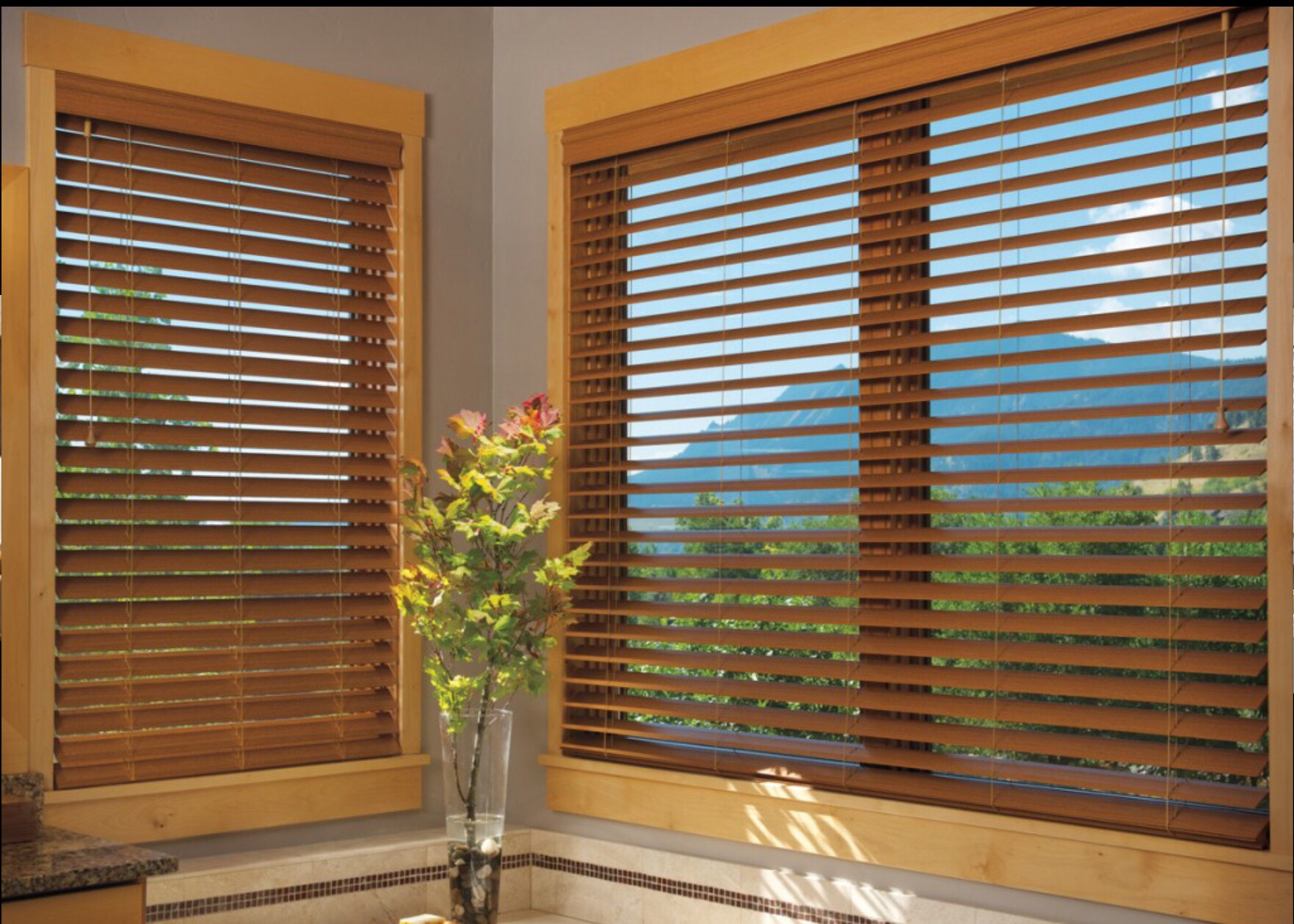 Stained wood 2" blinds