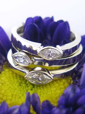 Custom White Gold Stackable Bezel Set Diamond Rings