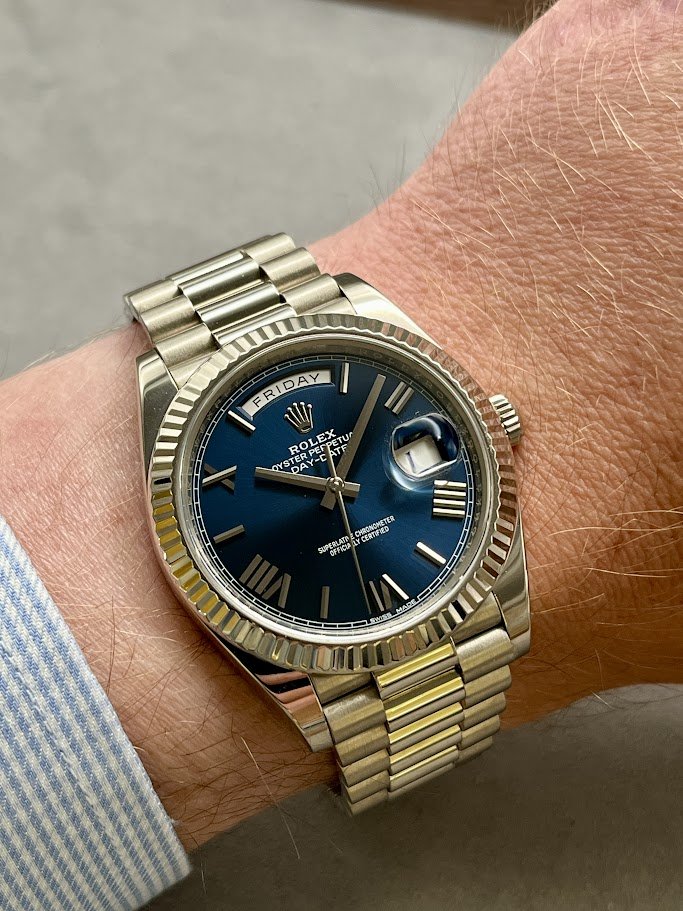 Rolex Presidential 228239 Blue Roman Wrist.JPG
