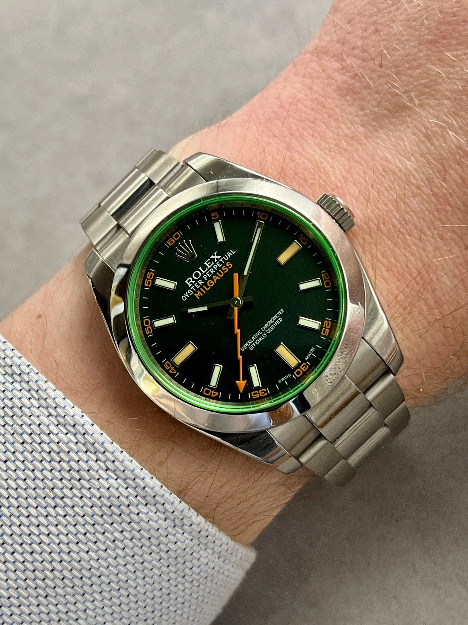 Rolex Milgauss 116400GV Wrist.jpg