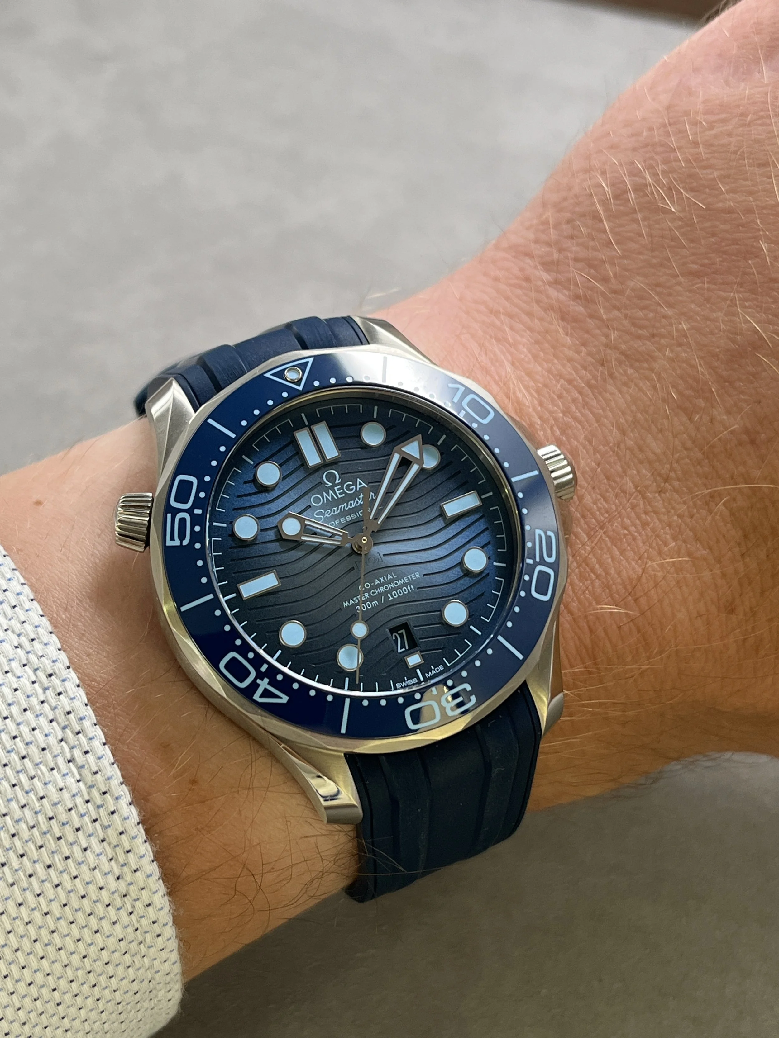 Omega SMP Summer Blue Wrist.JPG