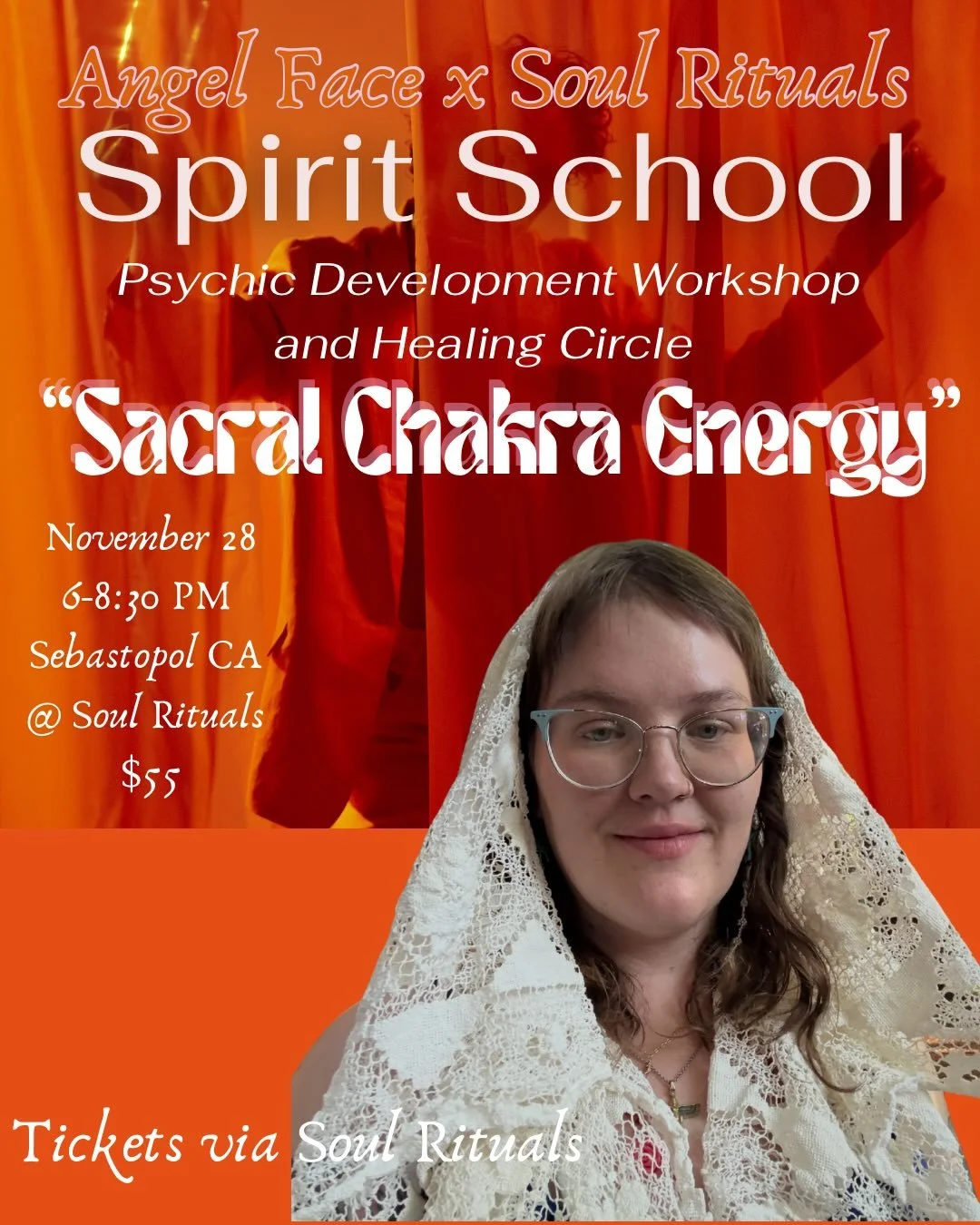 This Friday November 28 @soulscape_rituals join us for the next Installment of Spirit School, my Psychic Development and Energy Healing Workshop taught by ME, Grace Lannon, Psychic Medium and Energy Healer 

This Class will be focused on Sacral Chakr
