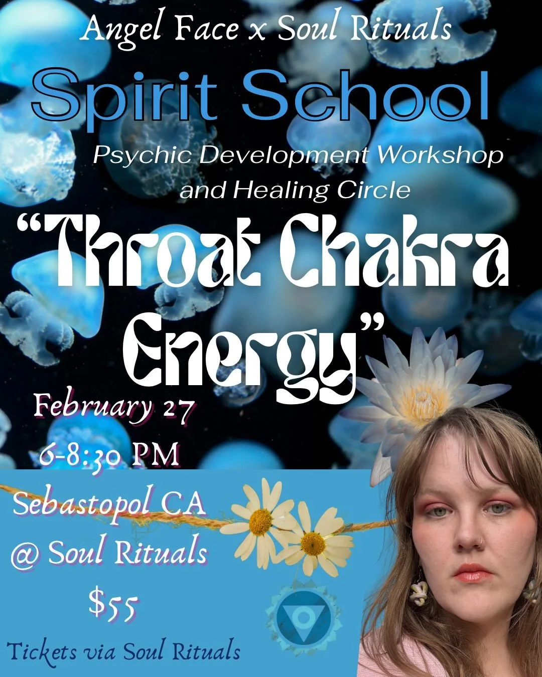 This Friday 2/27 @soulscape_rituals at Soul Rituals in Sebastopol California 

Come to Spirit School 🪼🧝&zwj;♀️

Feb 27 6-8:30 Tickets via @soulscape_rituals website under Community Events or dm me for a link to sign up 💙

Spirit School is my Psych