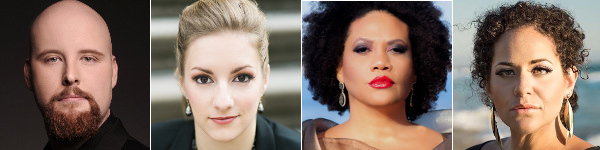 l to r: TIM MIX (BARITONE), ALEKS ROMANO (MEZZO-soprano), ADRIENNE DANRICH (SOPRANO), JENNI BANK (mezzo-soprano)