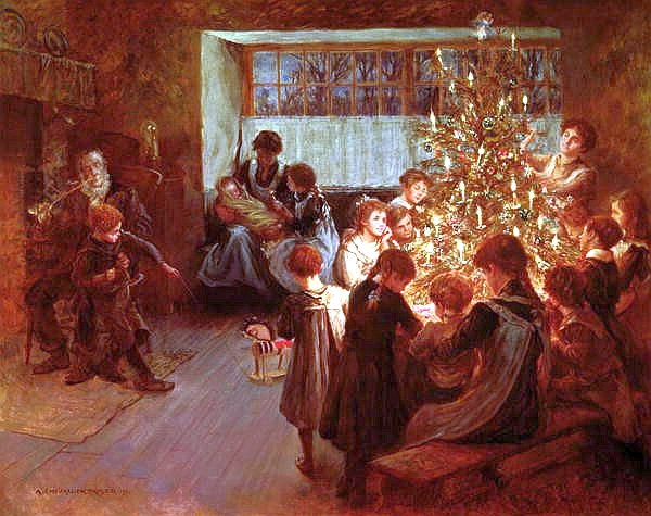 "The Christmas Tree" by Albert Chevallier Tayler. Public Domain image.