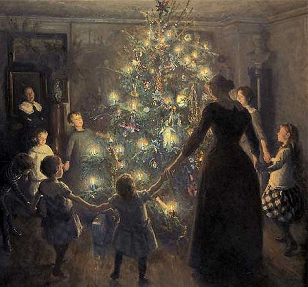 "Glade jul" by Viggo Johansen. Public Domain image.