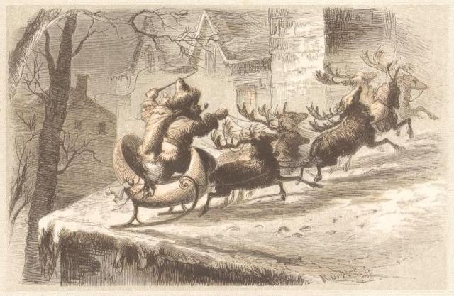 "Santa's Sleigh Lands on a Roof." Public Domain image.