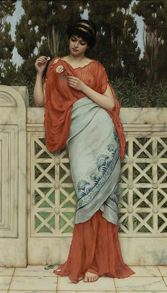 "He Loves Me, He Loves Me Not" by John William Godward, 1896. Public Domain image.