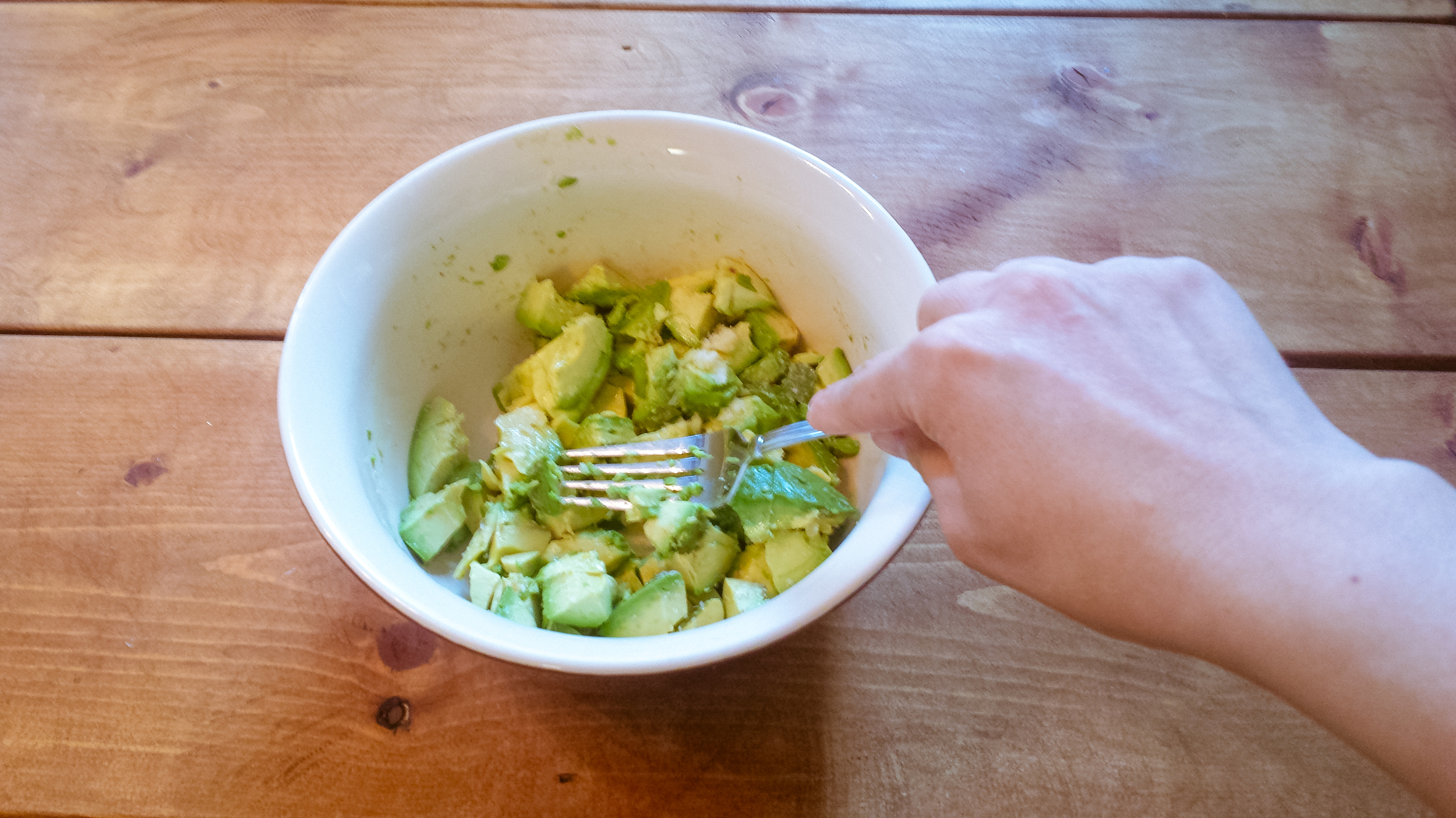 Simply use fork to mash ingredients
