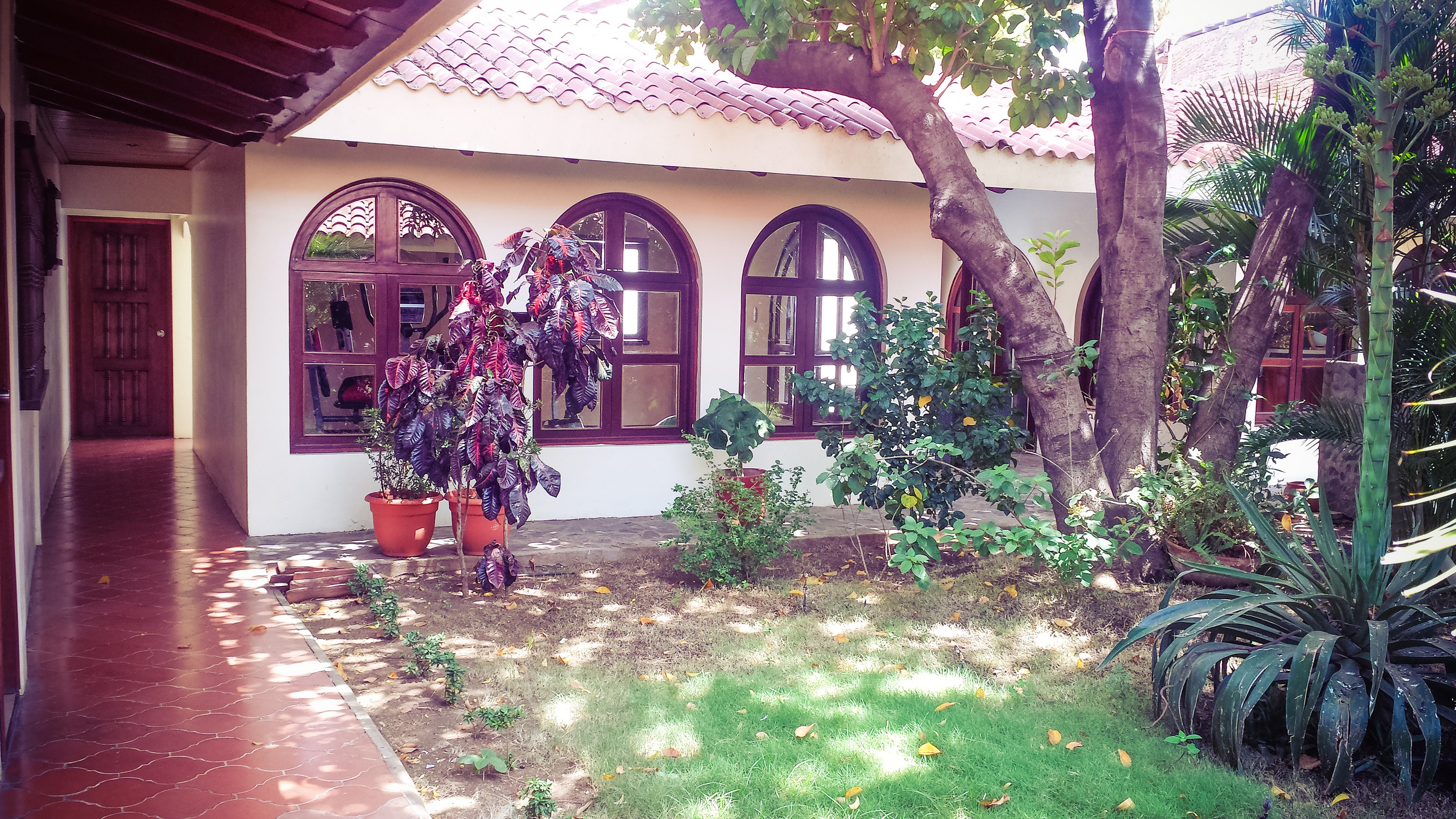 one side of the courtyard