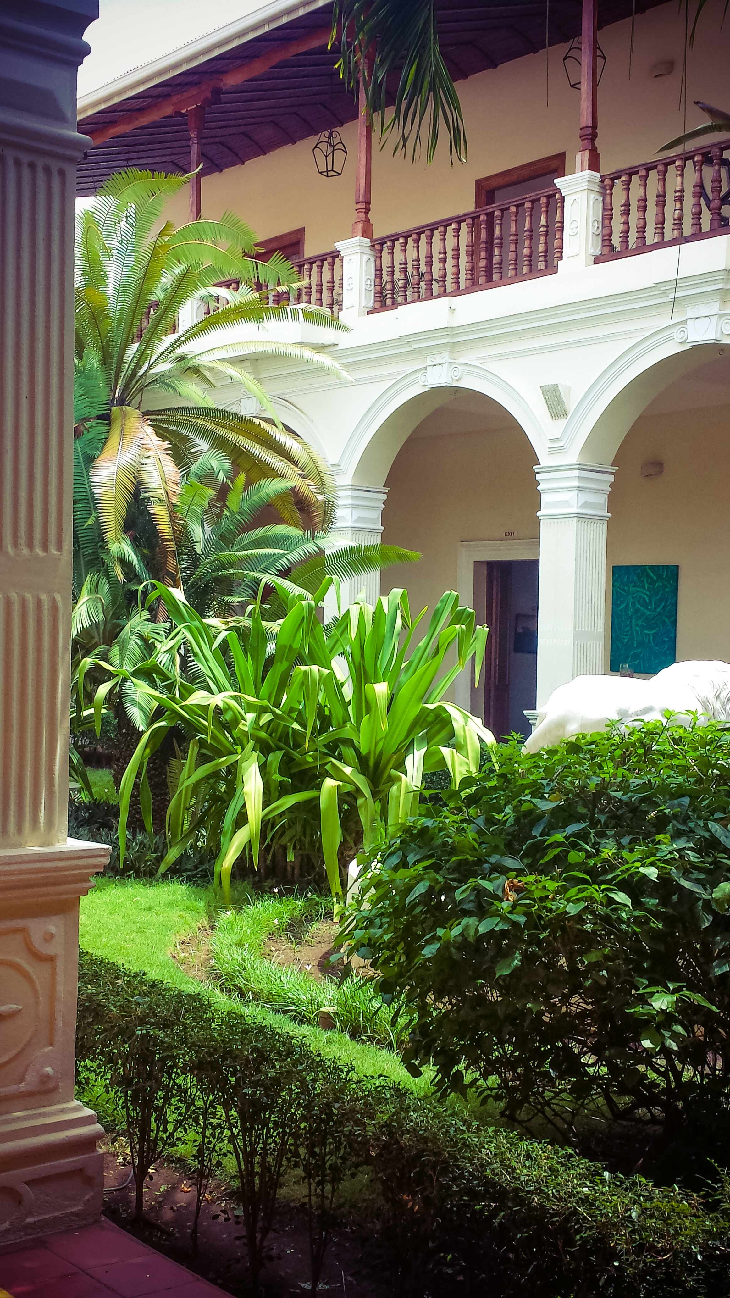 One of the courtyards in Hotel La Perla