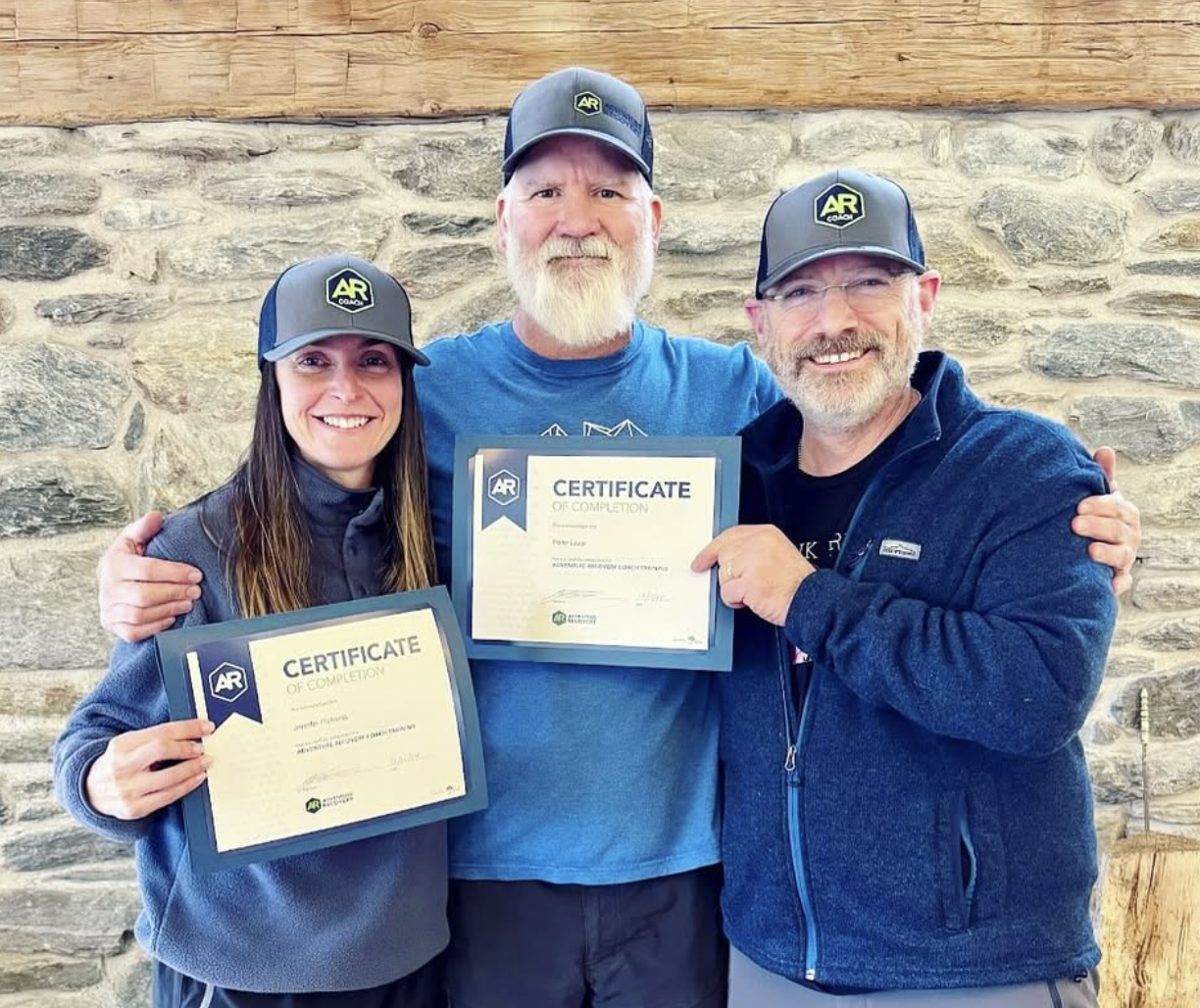 Jenn Richards, CCO Britelife and Peter Lazar, LCSW, celebrating completing the Adventure Recovery coach training