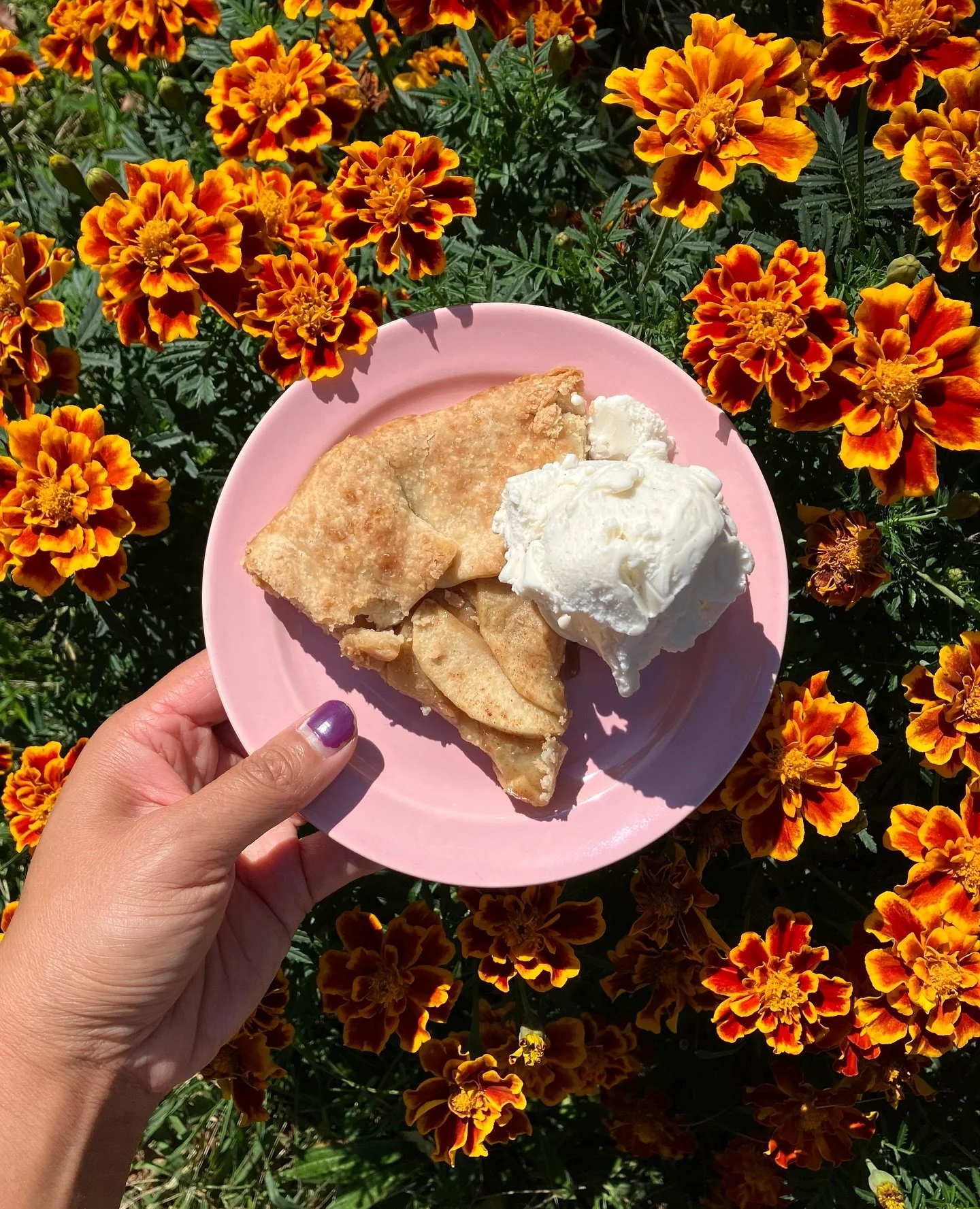 first fall bake of the season ✔️🤭🍎 an apple galette where I measured nothing 😅 baked on a very foggy night 🍂

- 3 apples, thinly sliced
- lemon juice, cinnamon, ground ginger, brown sugar, corn starch, salt (tossed the apples in all of this)
- 1 