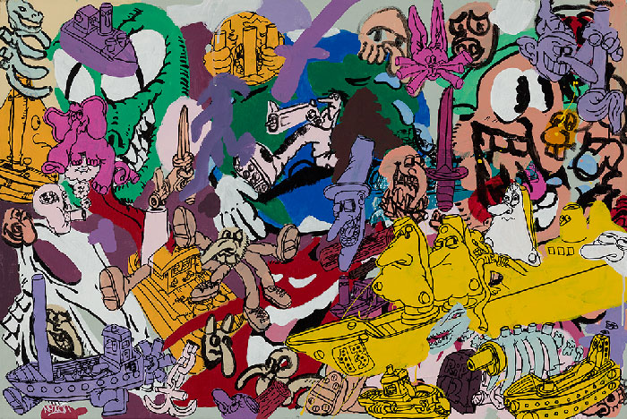 Étienne Chartrand «Cartoon Cancer» (2013) technique mixte sur toile (61cm x 91cm)