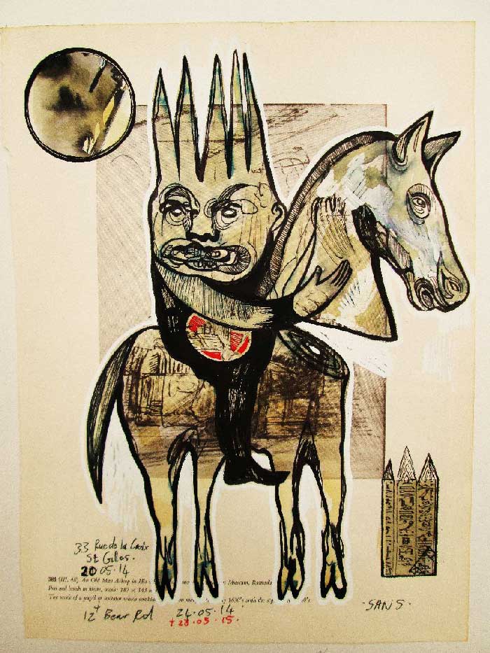 Jim Sanders «Old Man Asleep» (2014) technique mixte sur papier (31cm x 24cm)