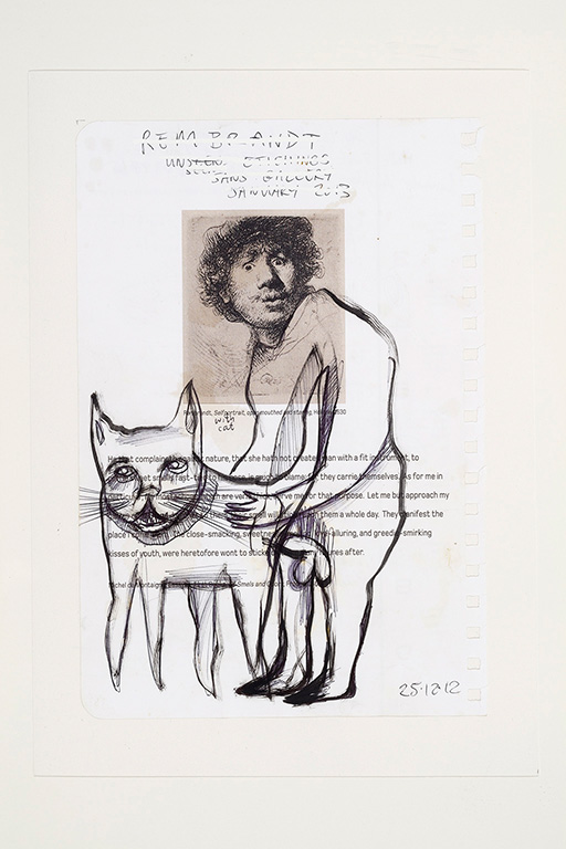 Jim Sanders 'Rembrandt Self Portrait' (2012) technique mixte sur papier (24.5cm x 16.5cm)