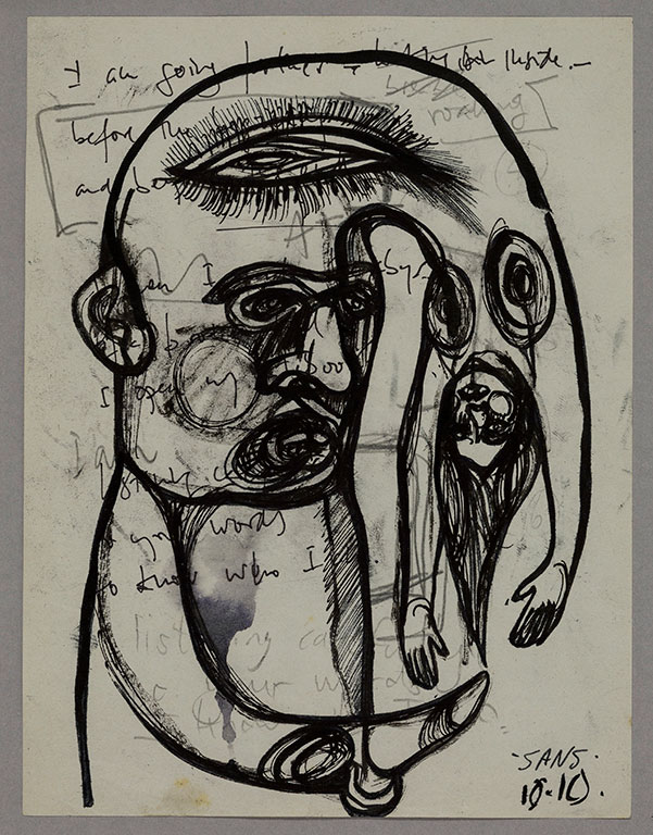Jim Sanders 'Sans titre' technique mixte sur papier (19.5cm x 14.5cm)