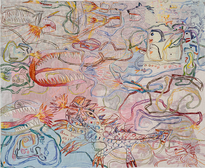 Anna Torma «Snakes» (2013 ) technique mixte sur soie (106cm x 129cm)
