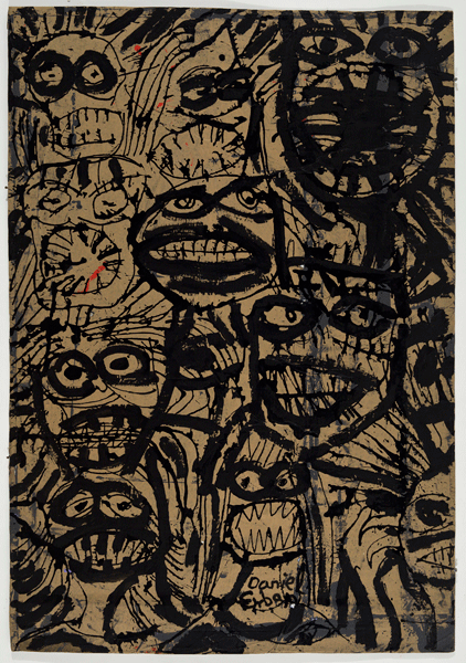 Daniel Erban «Madding Crowd» (2009) technique mixte sur carton (158cm x 110cm)