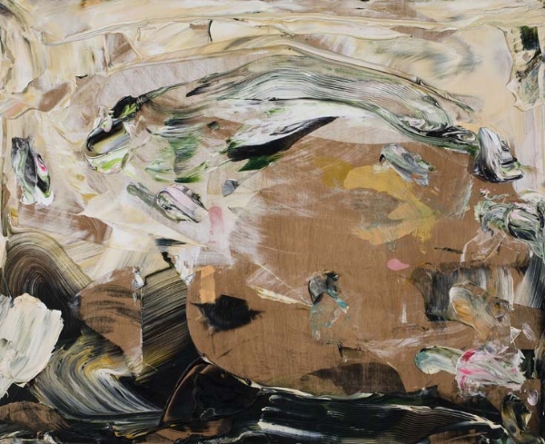 Christiane Ainsley Un marécage d'incertitude (2004) acrylique sur bois (36" x 40")
