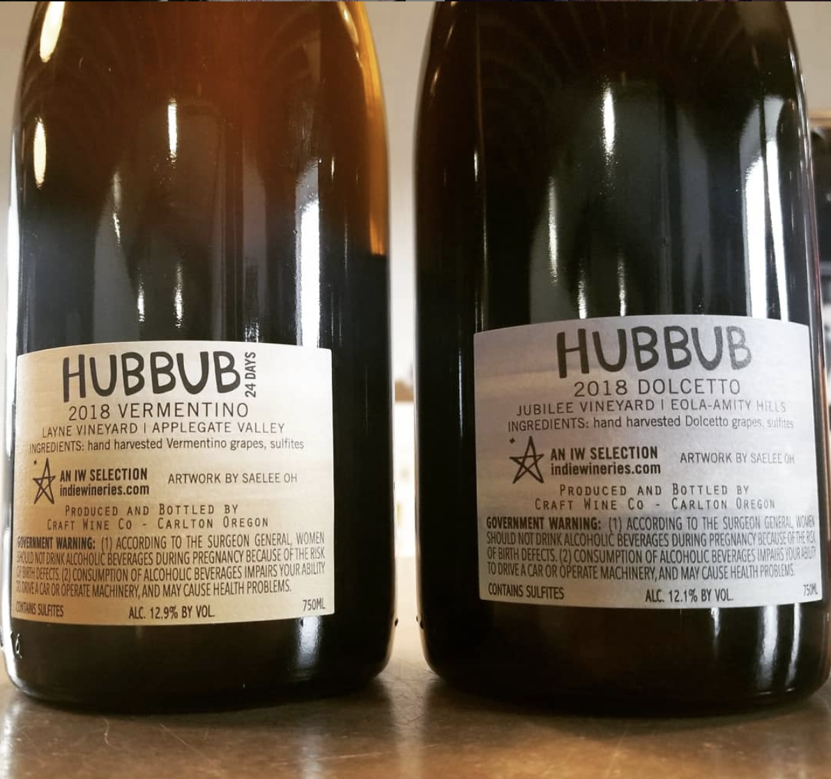 Two label variations - White Vermentino and a red Dolcetto