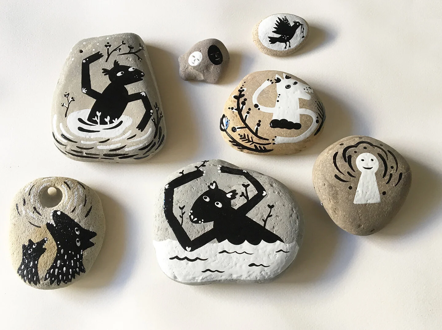 Protection Stones - 2019, sign painterβs enamel on beach rocks, various sizes - private collection - some available on superhumanspirit.com