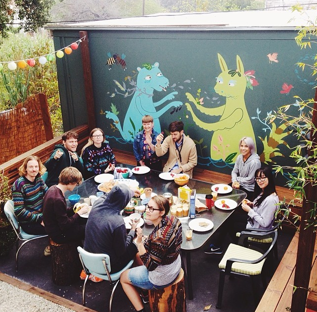 Mural - commissioned for private backyard - with party people!