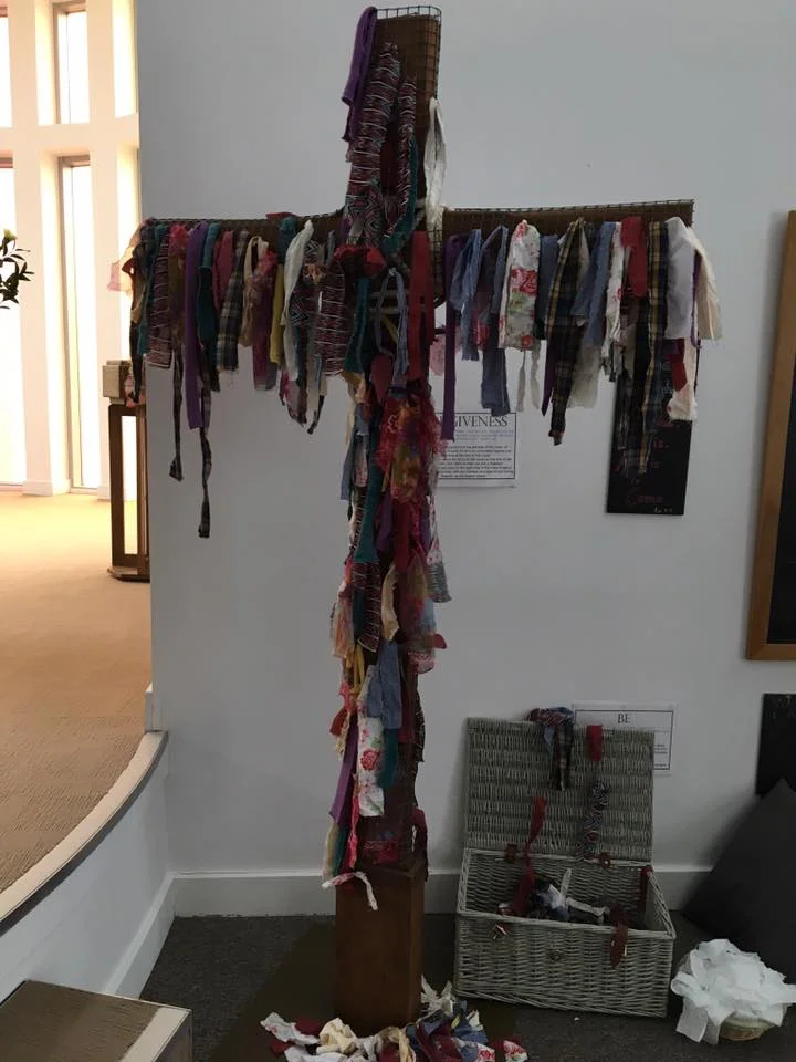 For Easter, one English Church had all congregants put an old rag on a cross and take away a new rag