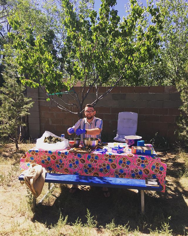 That one time I made James help me with 30lbs of chili. #newmexicochili